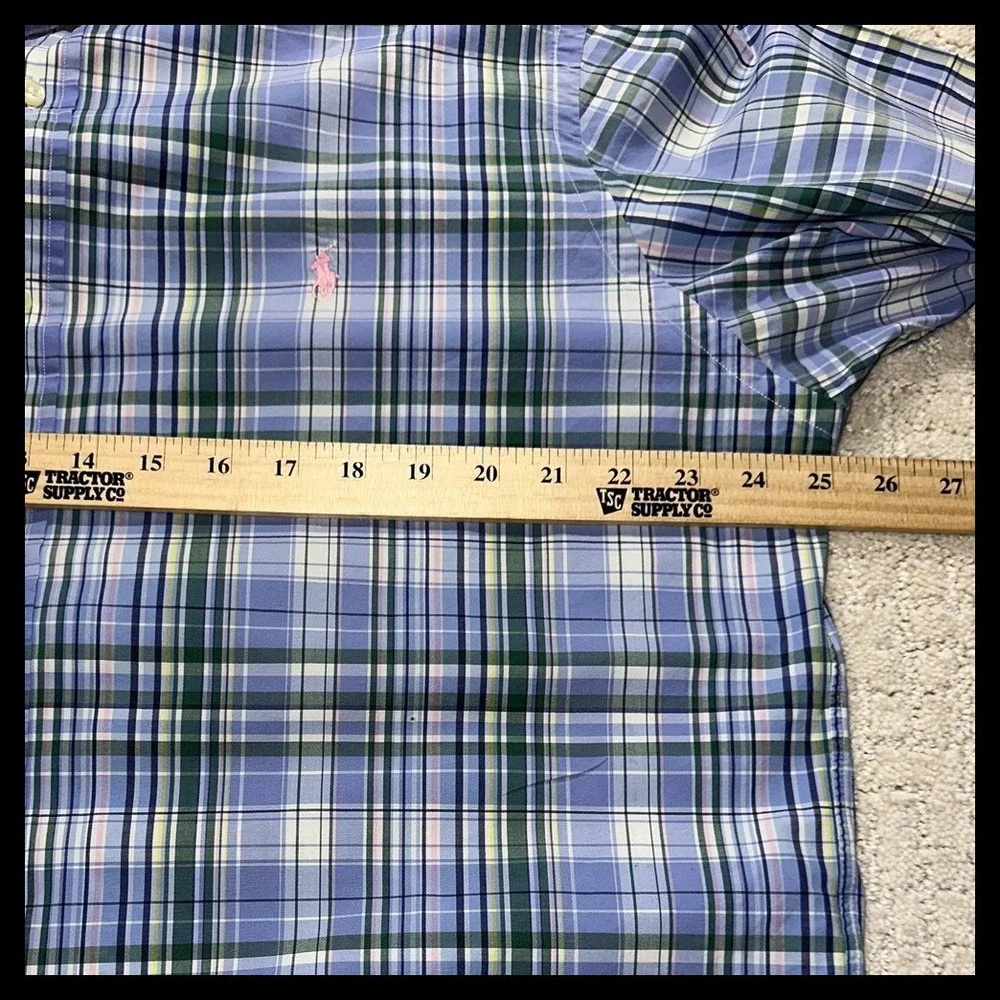 Polo Ralph Lauren Button Down Shirt Mens XL Blue Green‎ Plaid Classic Fit Preppy